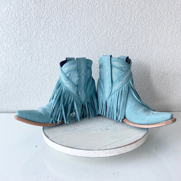 Lane SENITA FALLS Womens Cowboy Bootie 7.5 Blue Fringe Western Short Cowgirl - Picture 7 of 11